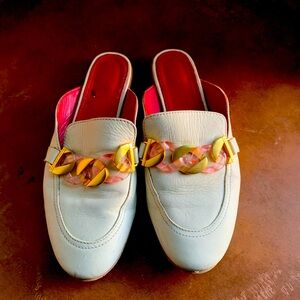 Kurt Geiger Pastel Blue Mules with Vibrant Chain